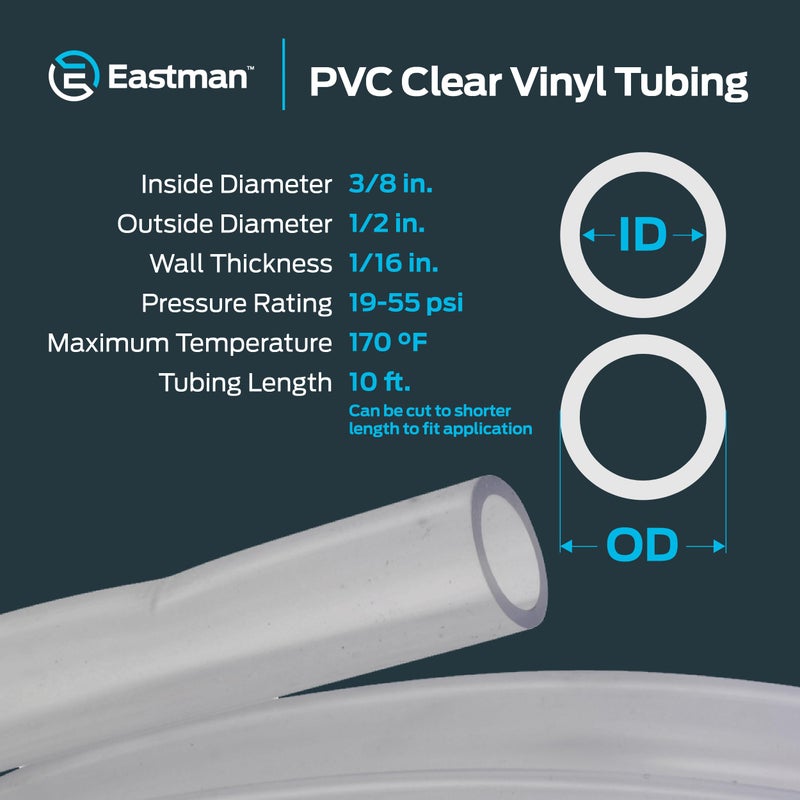 Eastman 3/8 Inch ID (1/2 Inch OD) PVC Clear Vinyl Tubing, 10 Foot Length, 98620 - Image 4